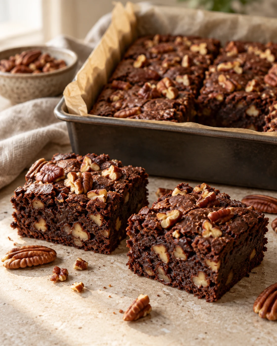 Brownies veganos de chocolate y pecanas