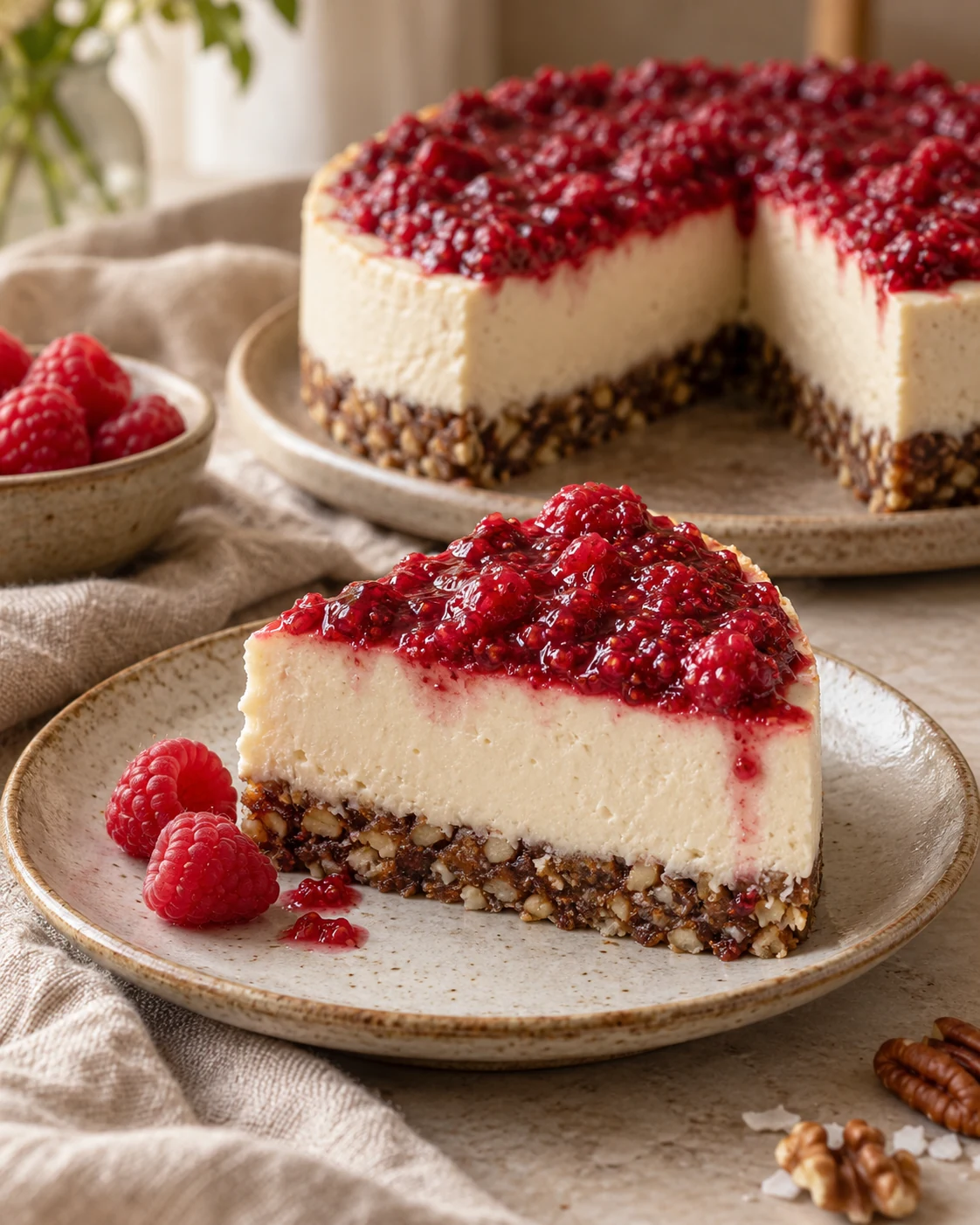 Cheesecake vegano de frambuesa sin horno