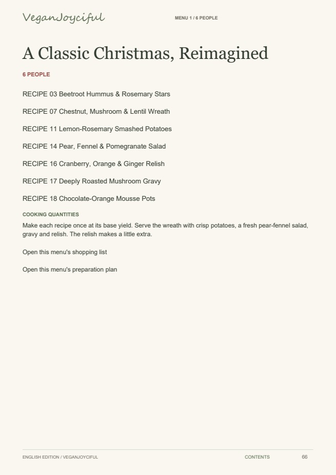 Your festive menu — sample page