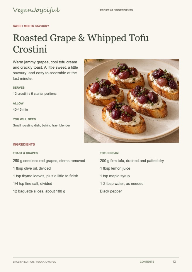 Grape crostini · ingredients — sample page