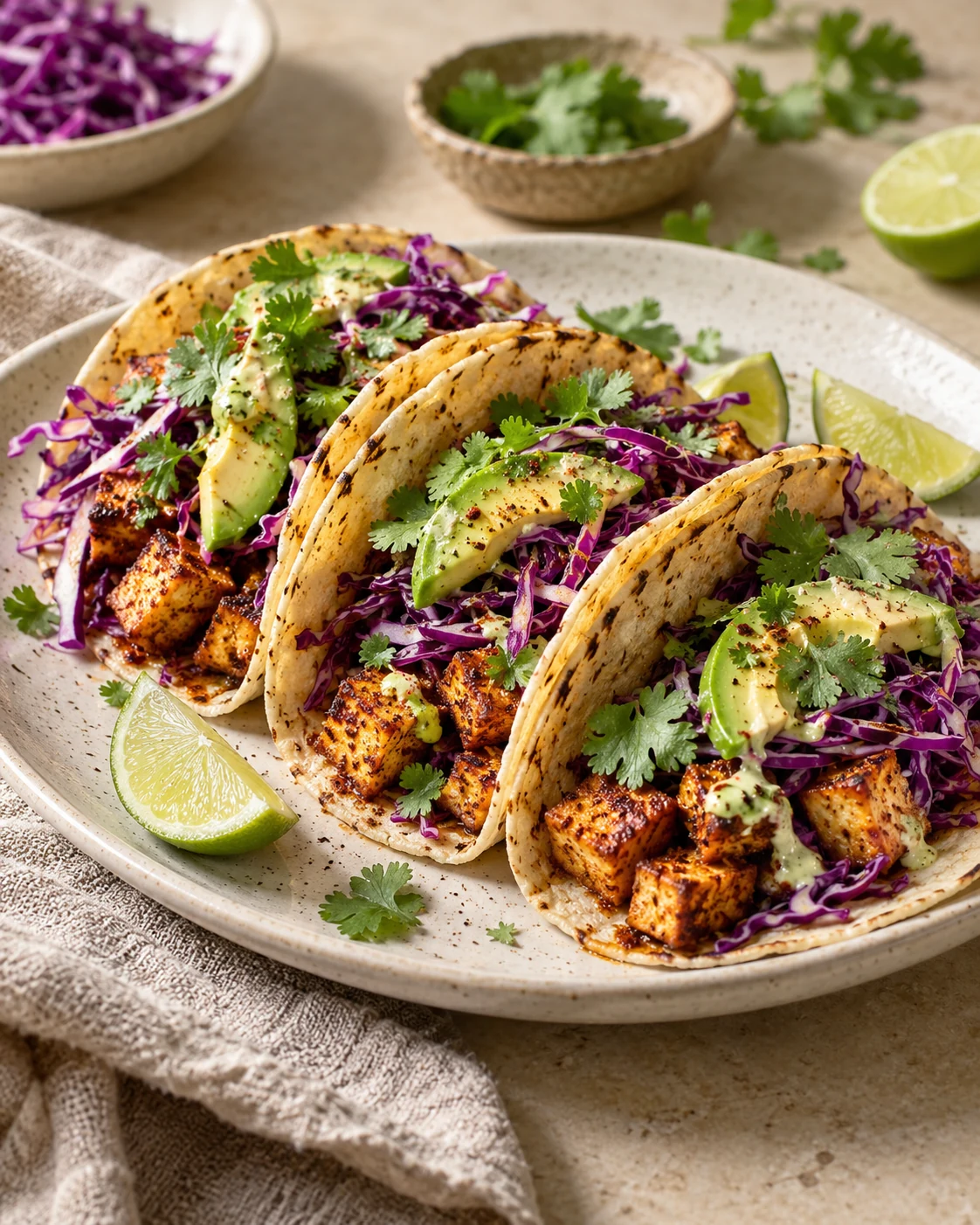 Tacos veganos de tofu crujiente